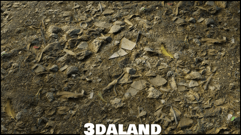 دانلود تکسچر زمین جنگلی با سنگ‌ریزه و برگ خشک | Forest Ground Texture PBR 4K