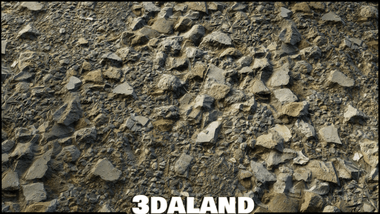 دانلود تکسچر سطح سنگ‌ریزه درشت و خاک فشرده | Rough Gravel Ground Texture PBR 4K